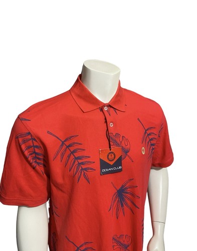 Ocean Club Men’s Golf Polo Shirt Size XL Hawaiian Floral Casual Short Sleeve Red - Picture 9 of 16