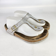 Birkenstock Gizeh Sandals Metallic Washed Leather Silver Women's Size: 40 / 9