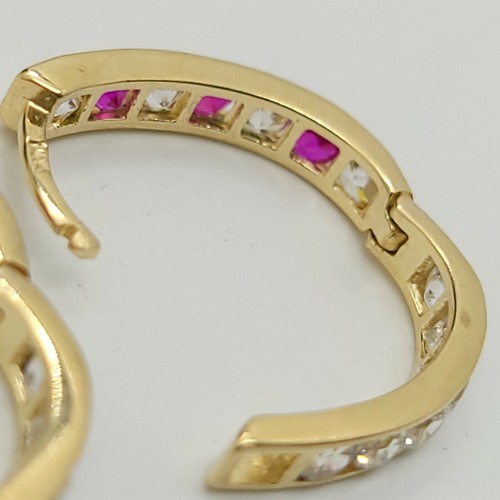 Neu 14k 585 Gelbgold kleine rosa weiße Stein Oval 16'mmm Reifen Huggie Ohrringe - Bild 10 von 10