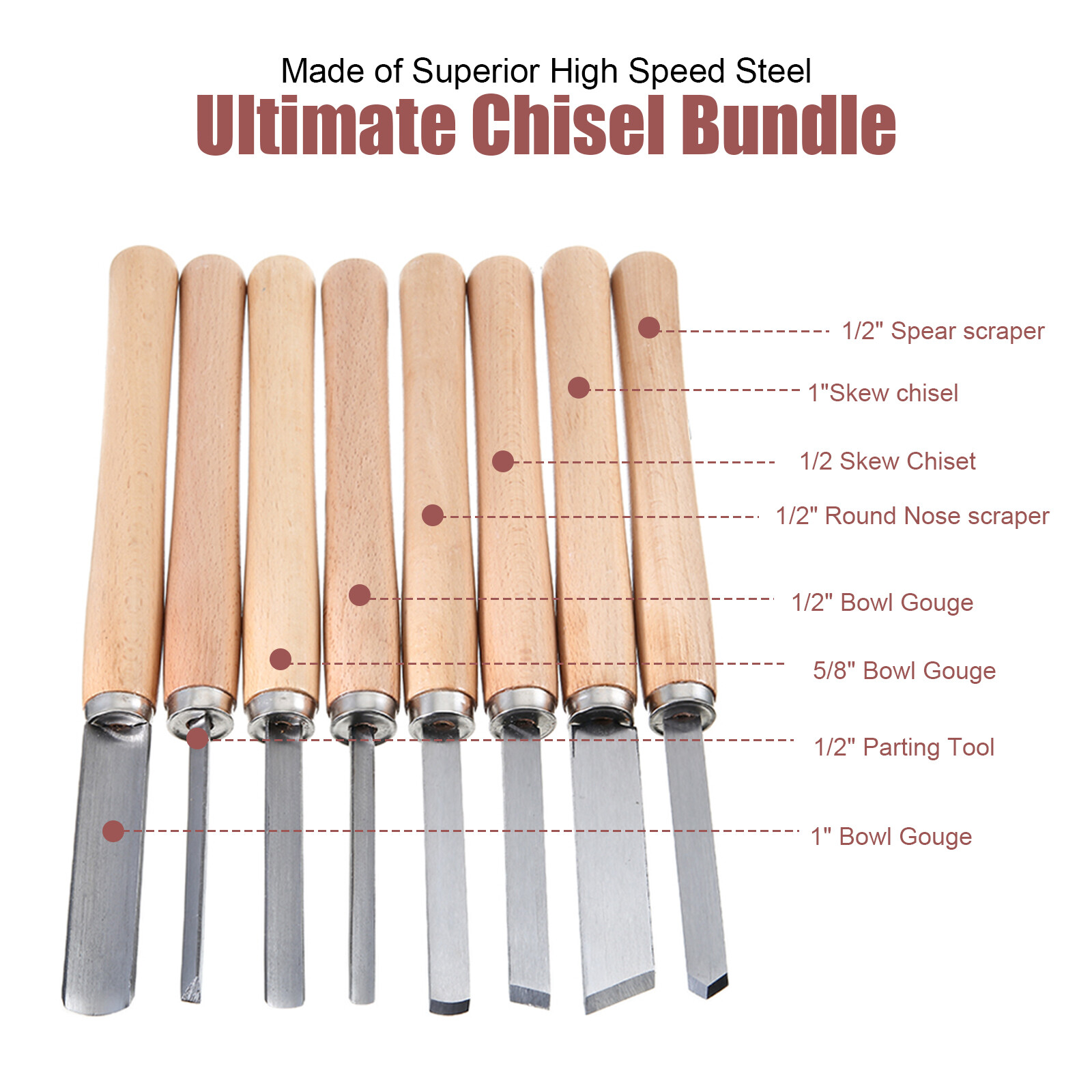 8Pc Wood Lathe Chisel Set Woodturning Woodcut Turning Tools Woodworking