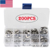 200PCS E Clips C Circlip Stainless Steel Kit Retaining Ring Assorted 1.5 - 10mm
