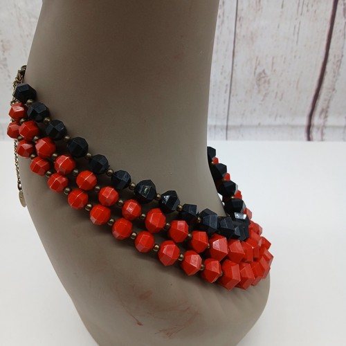 Alma Mater Collection Red Black 3 Stand Layered Bib Necklace Chunky Statement - Picture 5 of 6
