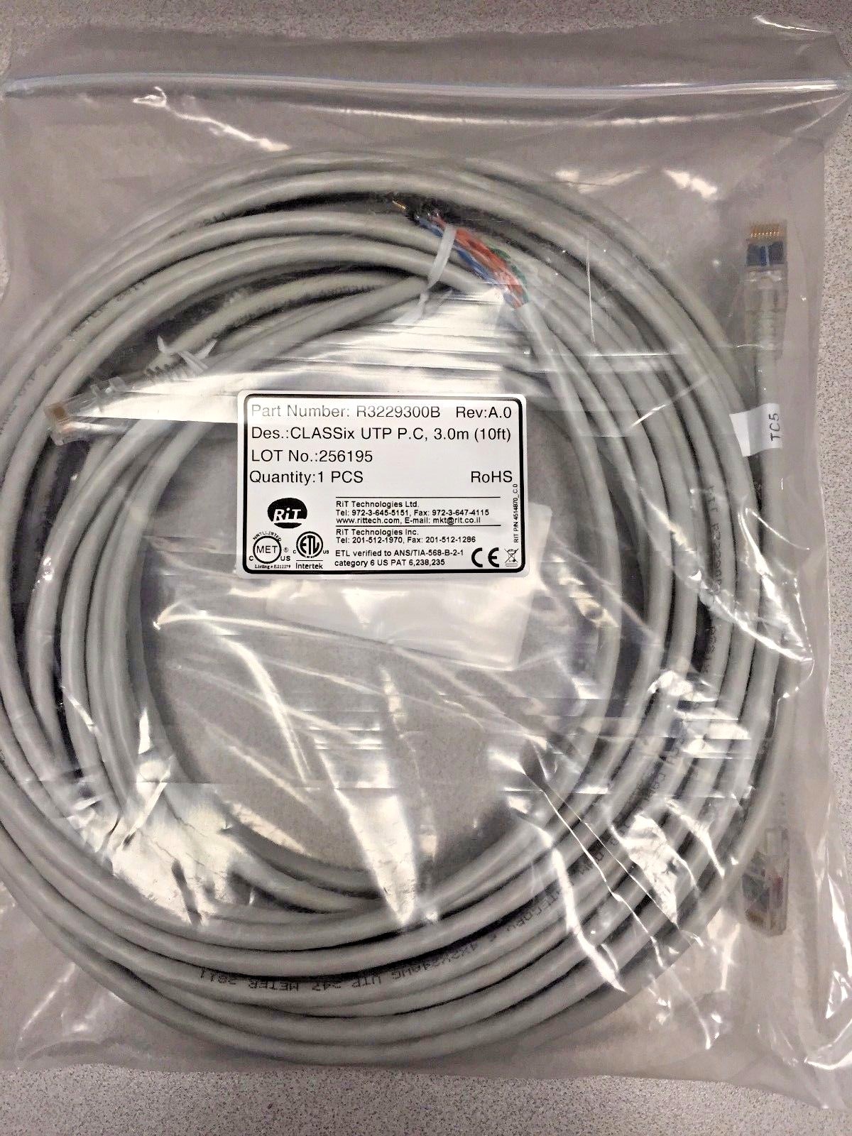 RIT  Technologies R3229300B CLASSix UTP Patch Cord, Gray 10 ft