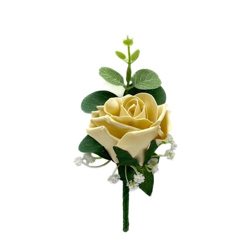 Artificial Wedding Flowers, Single Foam Rose Buttonhole Eucalyptus & Gypsophila - Picture 12 of 29