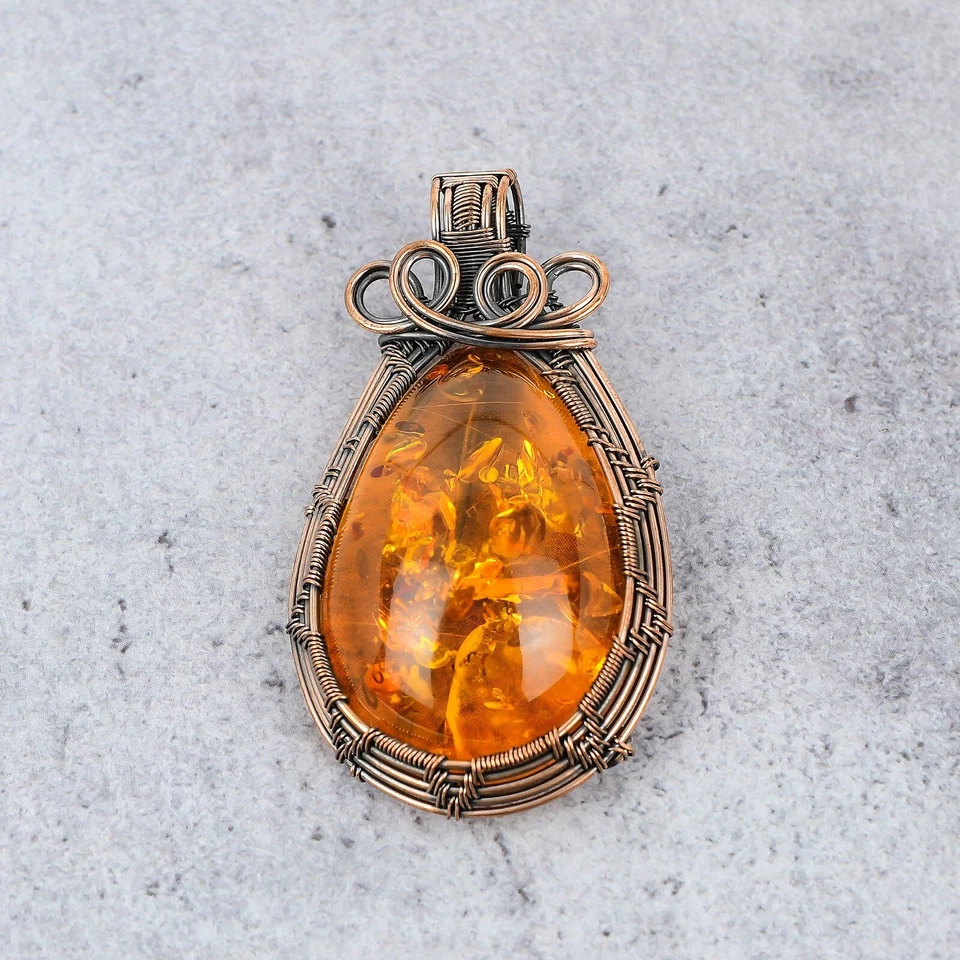 Árbol de la Vida Ámbar Báltico Piedras Preciosas Alambre de Cobre Envuelto Hecho a Mano Colgante Joyería Foto 3 de 4