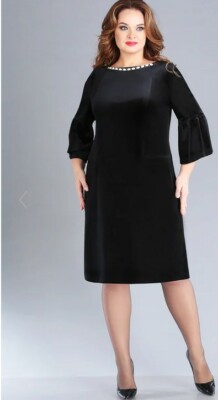 black party dress size 16 Evening Party Midi Dress, Velvet, Size XL (14-16), Black, 3/4 sleeve, New