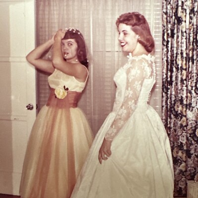 VINTAGE PHOTO Bride, And Her Bridesmaid Getting Dressed Wedding Color Snapshot