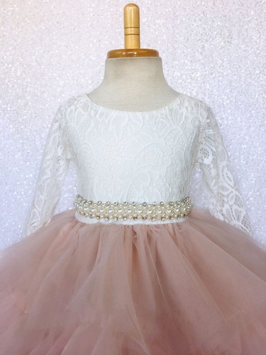 Ivory Lace 3/4 Sleeve Multicolor High Low Tulle Ruffle Flower Girl Dress Wedding - Picture 12 of 50