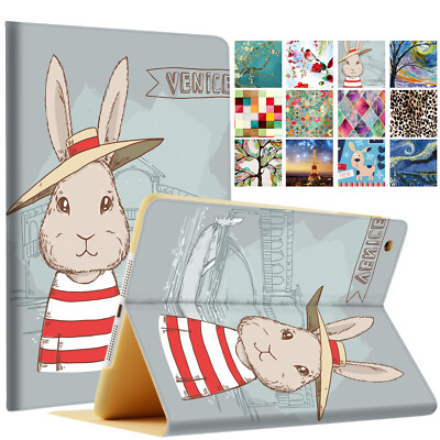 iPad Air 3 PRO 10.5 9.7 10.9 7.9 10.2 PU Leather Printed Folio Case Bunny Hat