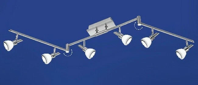 LED Deckenleuchte 6 Flammig Schwenkbar Nickel matt mit Chrom abgesetzt Opalglas - Bild 1 von 1
