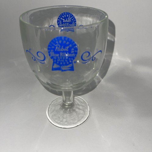 Vintage Pabst Blue Ribbon PBR Beer Glass Goblet Thumbprint Logo Bar Chalice - Picture 4 of 5