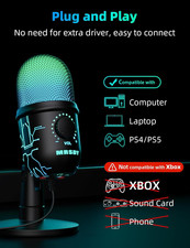 Gaming Microphone, USB Computer Microphone for PC, Mac, PS4/5, Condenser Podc...