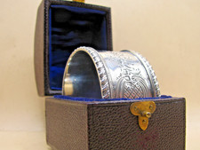 London 1901 Sterling Silver Napkin Ring In Original Leather Fitted Case