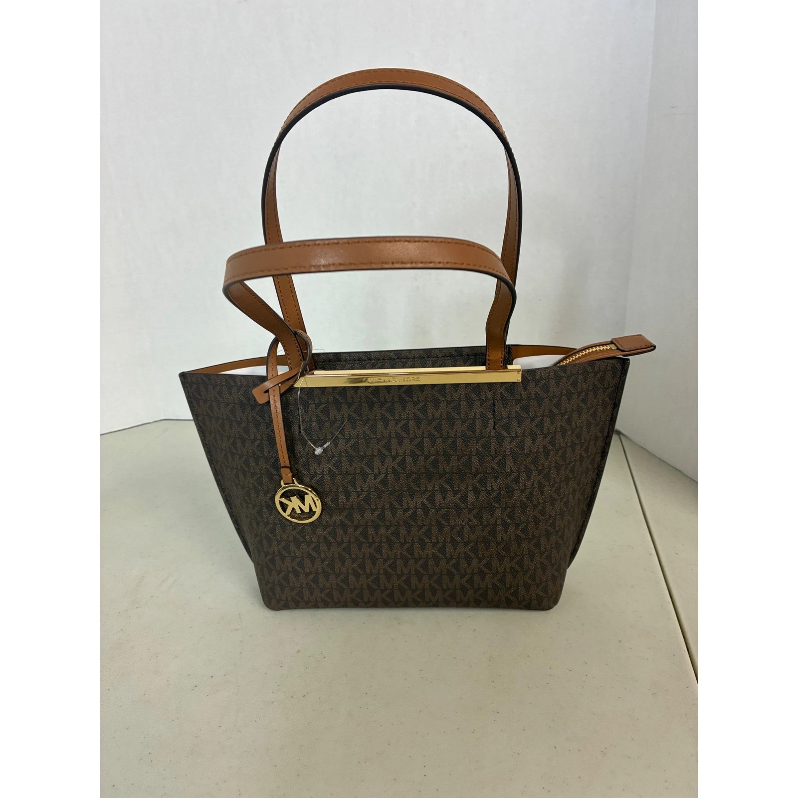Michael Kors Evelyn Small EW TZ Tote Brown Acorn Logo Bag 30F5GQ9T5B NEW