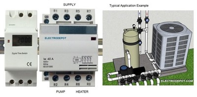 Lighting Timer 4 Pole 7 Day 24H DIN Time Clock 40Amp 40A, 110V 120V, 4 Circuits