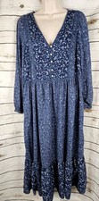 Old Navy Blue Floral Peasant Dress L Midi Ruffle Cottagecore Boho Prairie