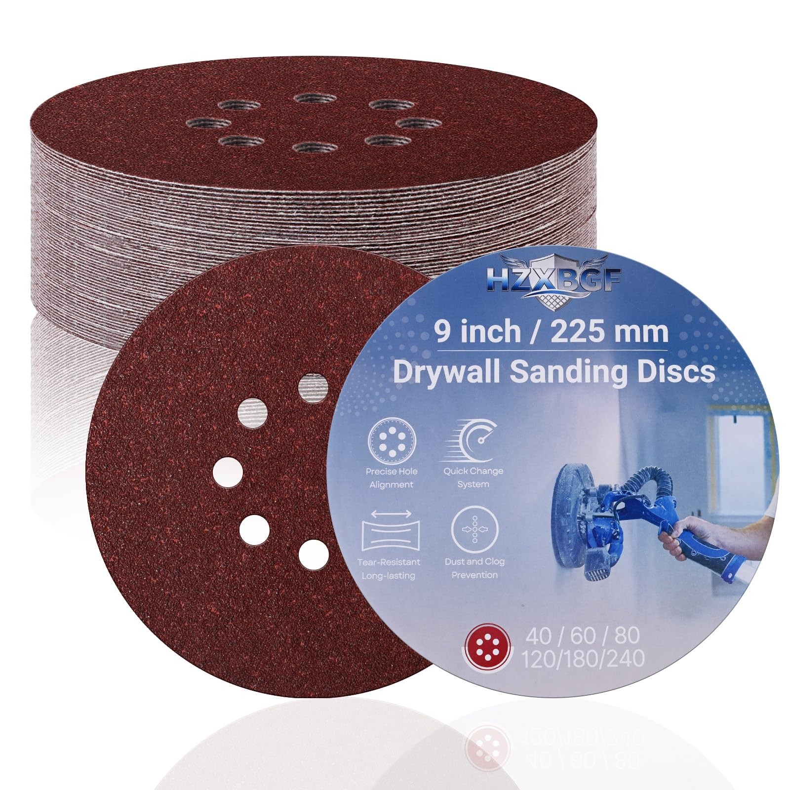 Disque abrasif 225 mm grain 40 pour ponçage mur plâtre et ponceuse à bras 8 trous x12