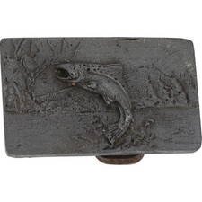 New Fly Fishing Rainbow Trout Fish Fisherman Cowboy 80s NOS Vintage Belt Buckle