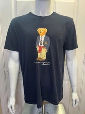 Polo Ralph Lauren Polo Bear Mens T-Shirt L Navy Blue 100% Cotton Pin Size Hole