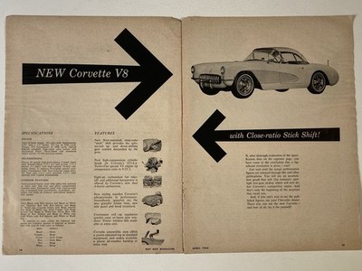 1956 Chevrolet Corvette Two Page Print Ad Close Ratio Stick Shift New V8