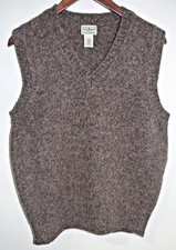 Y2 - LL Bean 100 Shetland Wool Brown Tweed Vest Mens L Thick V Neck Sweater