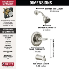 Delta Foundations 13 Series 2-Spray Bathtub/Shower Faucet Set, Brushed Nickel