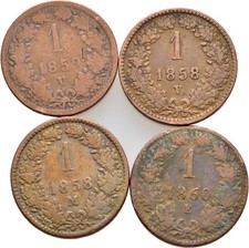 Fitz Austria Lot 4 Coins 1 Kreuzer 1858 V, M, 1859 V, 1860 E °DMN146