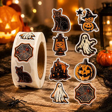 25 Halloween Stickers, 8 spooky designs, 5 sheets of 5. free shipping