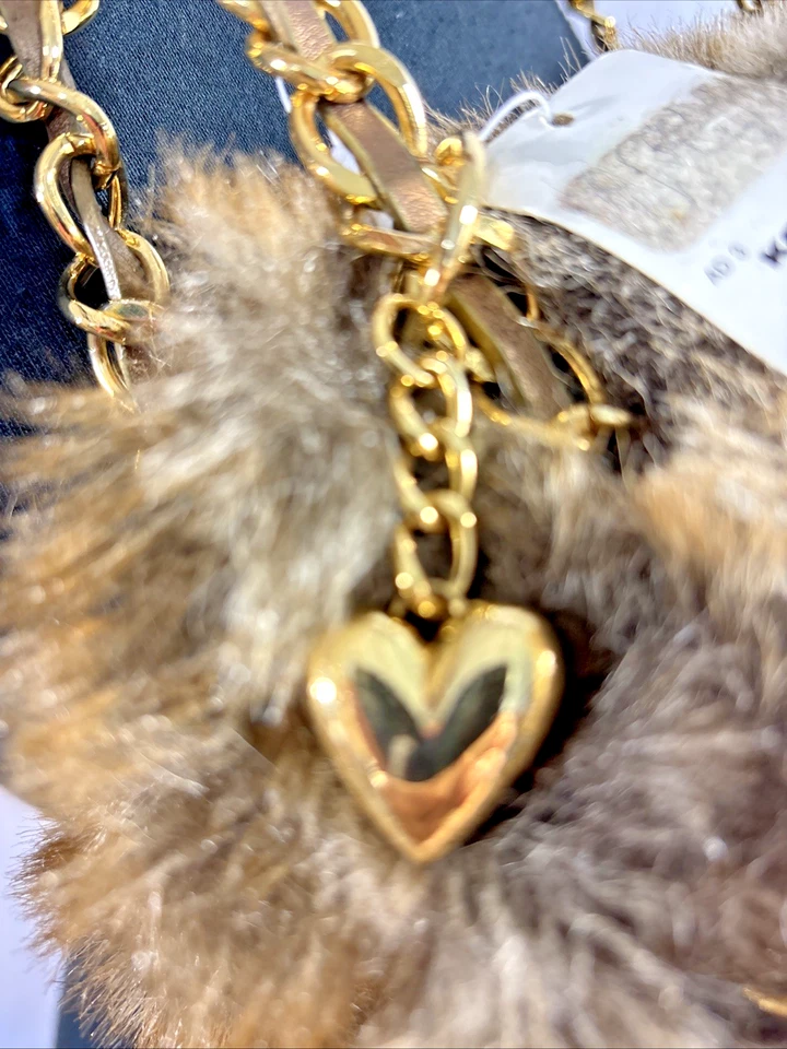 BOLSO DE HOMBRO Apt 9 MARRÓN Imitación Piel de Zorro y Cuero con Correa de Cadena DORADA NUEVO CON ETIQUETAS Foto 2 de 4