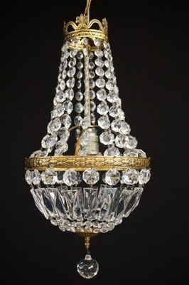 Antique Chandelier Ceiling Light Empire Style Glass Prisms Circa 1950/60 Restored