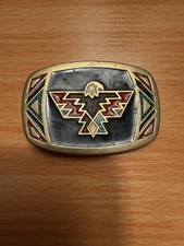 Turquesa Corel Incrustado Thunderbird Rectángulo Cinturón Hebilla De Colección Usado Forma