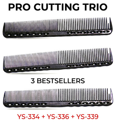 Y.S.PARK YS-334 YS-336 YS-339 Carbon Black Barber Comb 3 Pack Made in Japan
