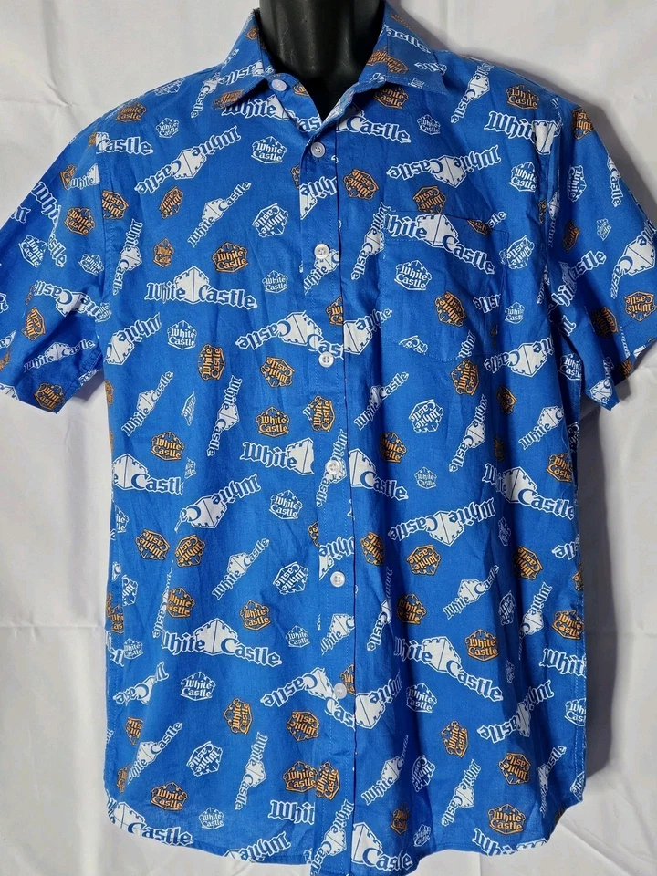 Camisa Polo White Castle Para Hombre Azul Bolsillo Manga Corta Abotonada Talla Mediana Foto 2 de 4