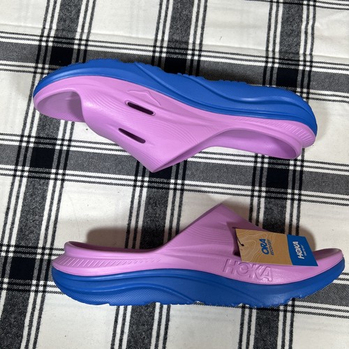 Sandali Hoka Ora Recovery Slide 3 slip on donna 14 uomo 12 rosa/blu nuovi con etichette - Foto 3 di 7