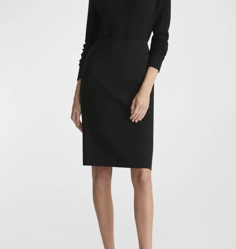 Lafayette 148 Black Women's Wool Crepe 25"Above Knee Pencil Skirt Size 10