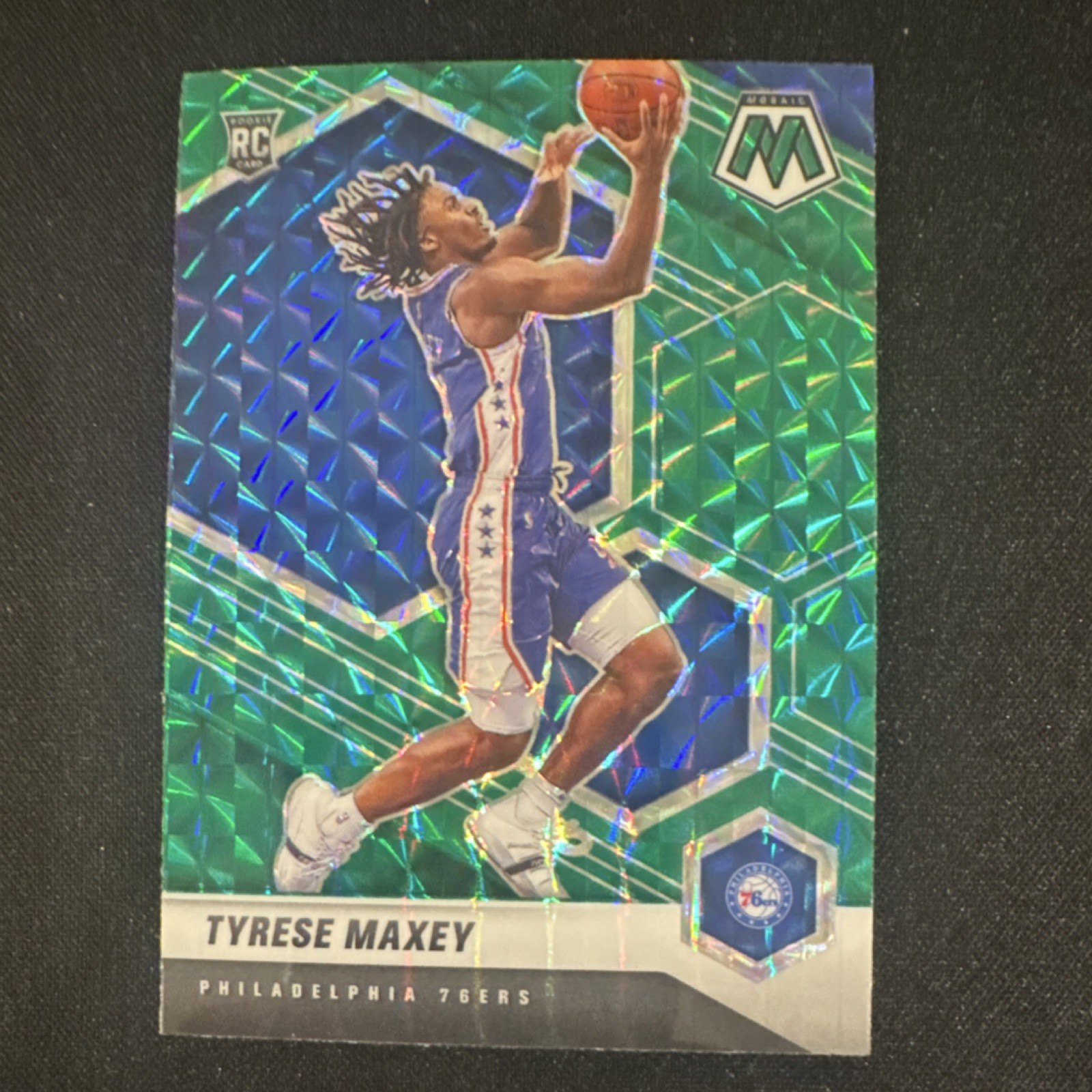 2020-21 Panini Mosaic Tyrese Maxey GREEN MOSAIC Rookie #203 76ers PRIZM