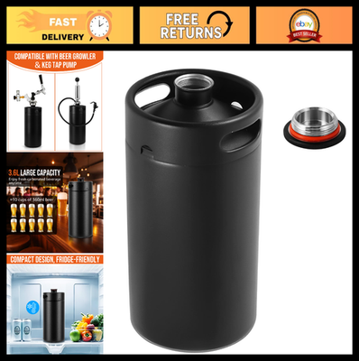 #ad 128oz Matte Black Mini Beer Keg Growler Stainless Steel Portable Kegerator No $70.19