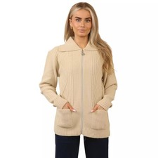 WOMENS ZIP UP CARDIGAN LADIES DIAMOND CABLE KNIT LONG SLEEVES SWEATER TOP JUMPER