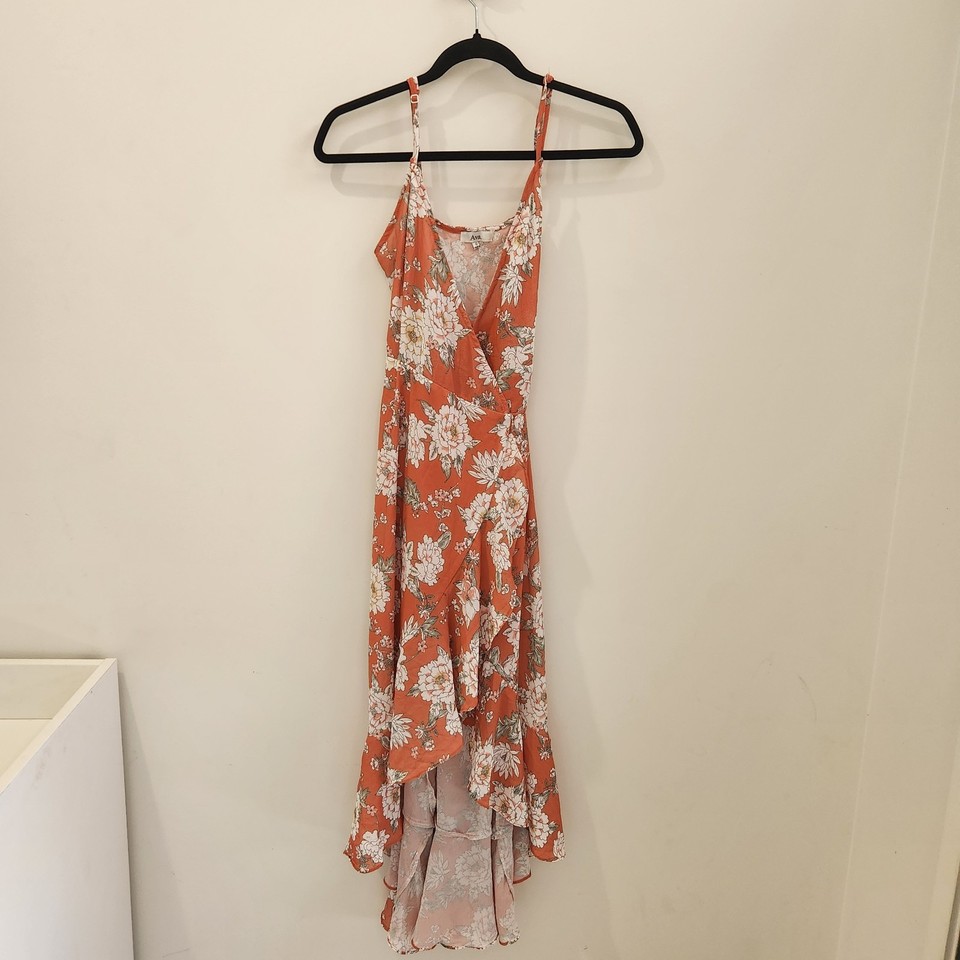 Ava Orange Floral Wrap Dress. Size 6