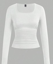 Women's Basic T-Shirt Scoop Neck Cotton Long Sleeve Solid Knit Plain Top Fitted