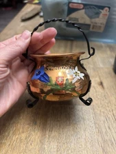 Vintage Hand Painted Hammered Copper Cauldron Switzerland Swiss Decor