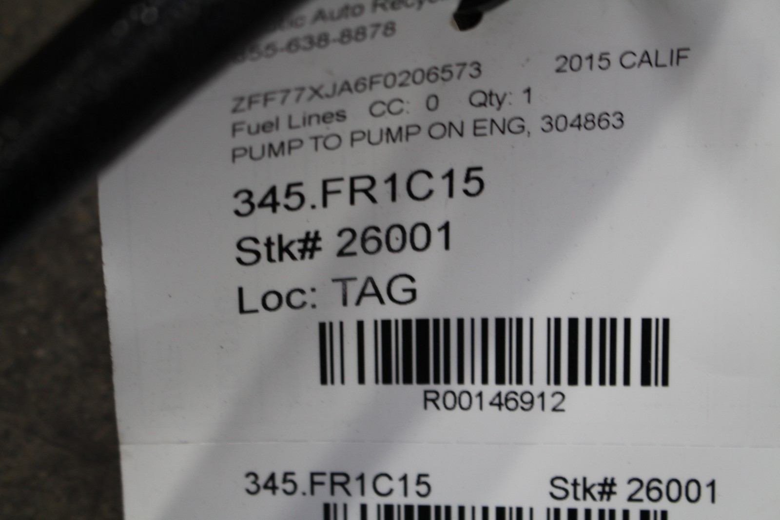 Ferrari California T, Union To Pump Fuel Line, Used, P/N 304863