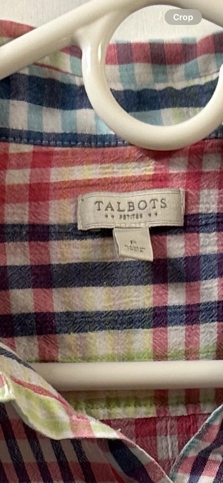 Talbots Women’s gauze popover shirt Button Plaid Size P Long Sleeve Roll Tab - Image 2 of 4