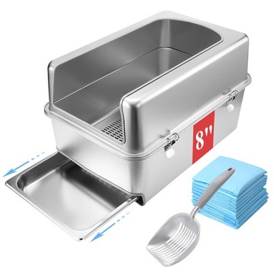 Cat Litter Box 8'' Sifting Pull-Out with Lid for Pine Pellets