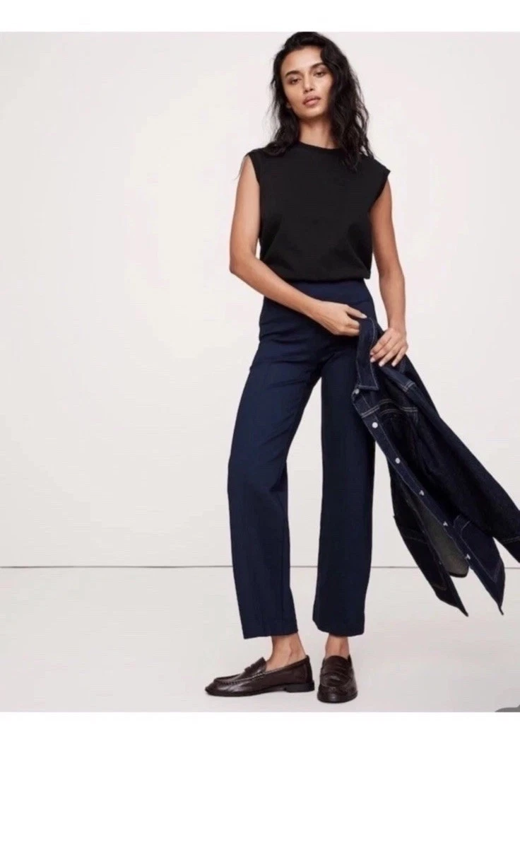 New Banana Republic Straight Everywhere Ponte Pant Hyper Navy Blue Large Petite