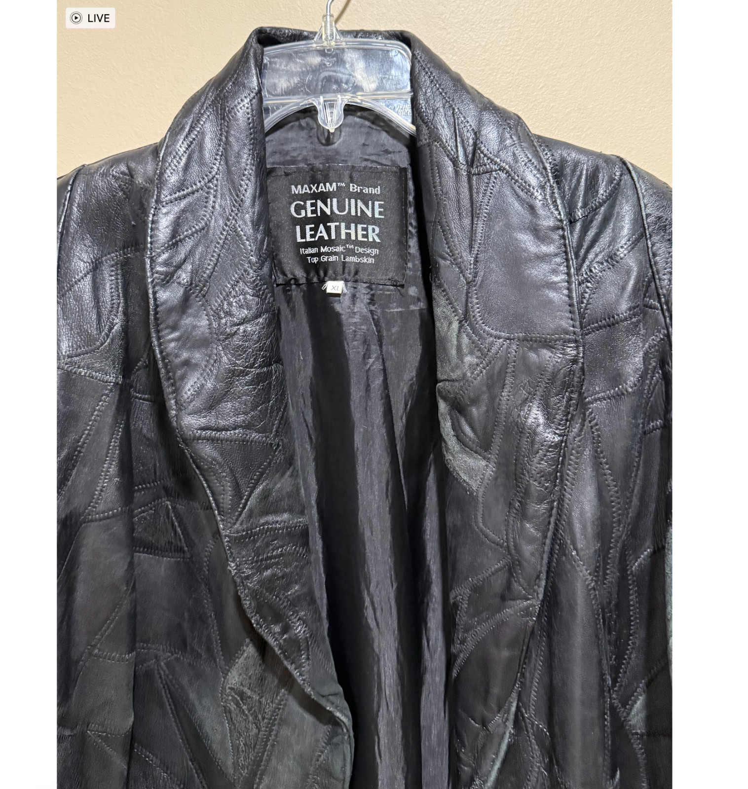 90s Leather Mosaic Patchwork Jacket Coat Italian … - image 3