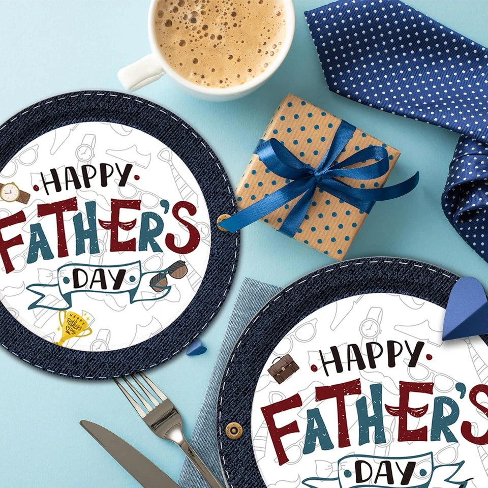 101 PIEZAS Platos y Servilletas de Papel Día del Padre (Estilo Vaqueros, Sirve 25), Día del Padre Foto 3 de 4