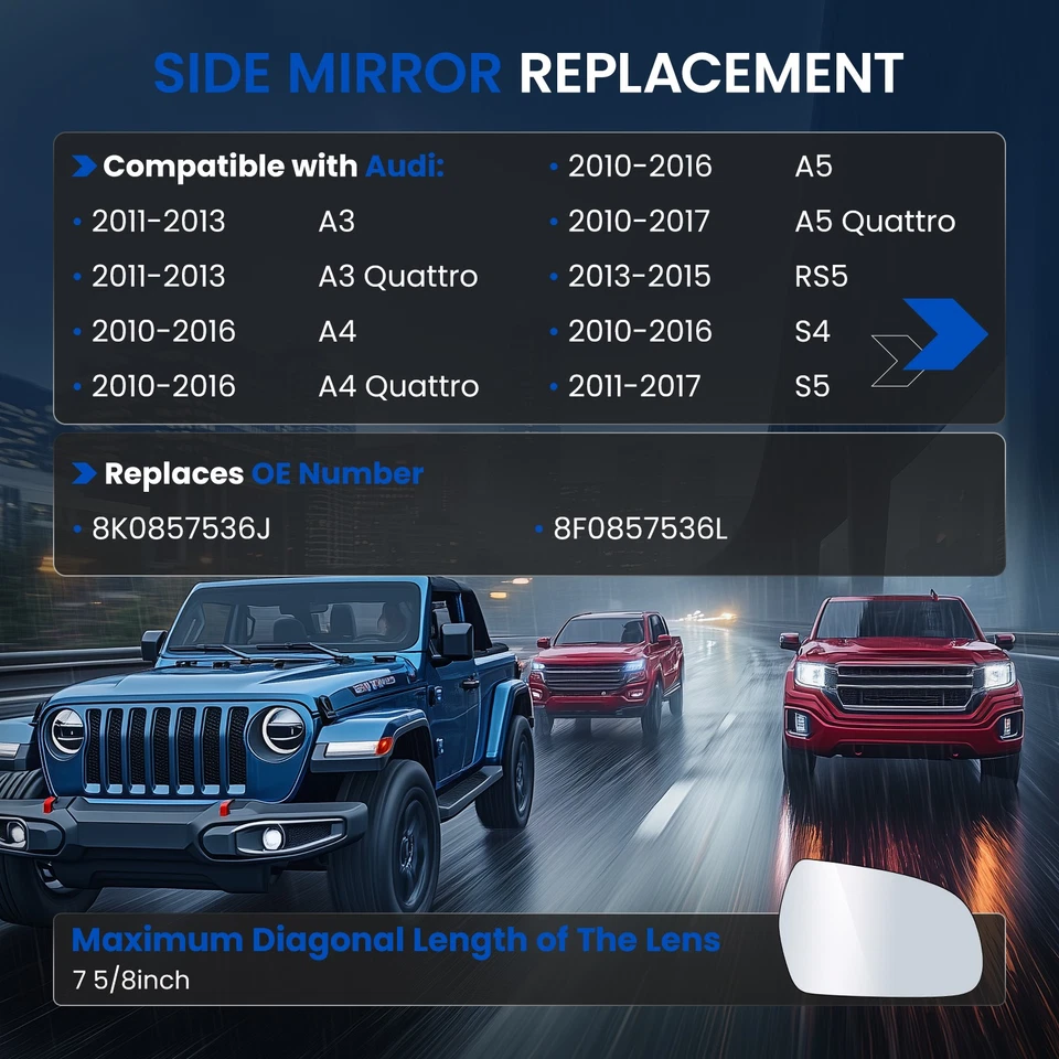 Fit For 2010-2016 Audi A4 Quattro Right Passenger Side Heated ONLY Mirror Glass — 第 3/4 张图片