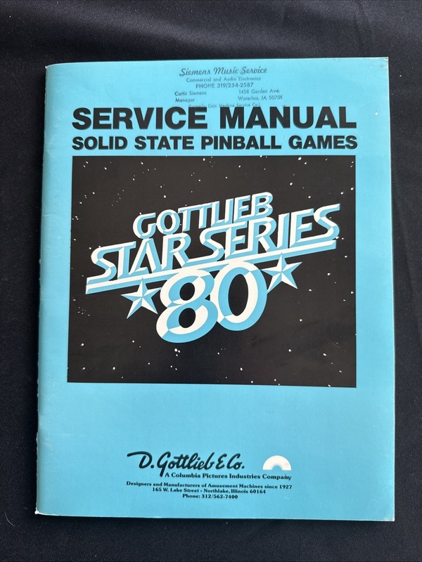 GOTTLIEB PINBALL  STAR SERIES 80  MANUAL 1980 COIN OP ARCADE - CLEAN ORIGINAL