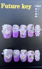 Handmade Press On Nails Square Size Small 2.0 Length. 10 Nails Adhesive Tab